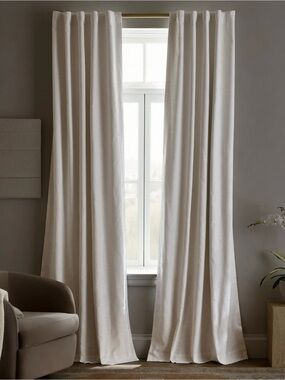 Quince Textured Cotton True Blackout Curtain Panel in White 48x96